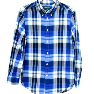Ralph Lauren Long Sleeve Blue Plaid Shirt - Large (14/16)